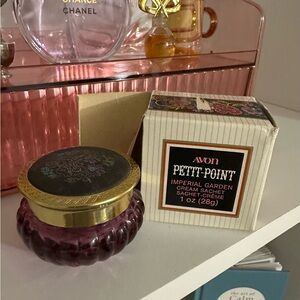 1974 AVON Petit-Point Cream Sachet Jar with Box